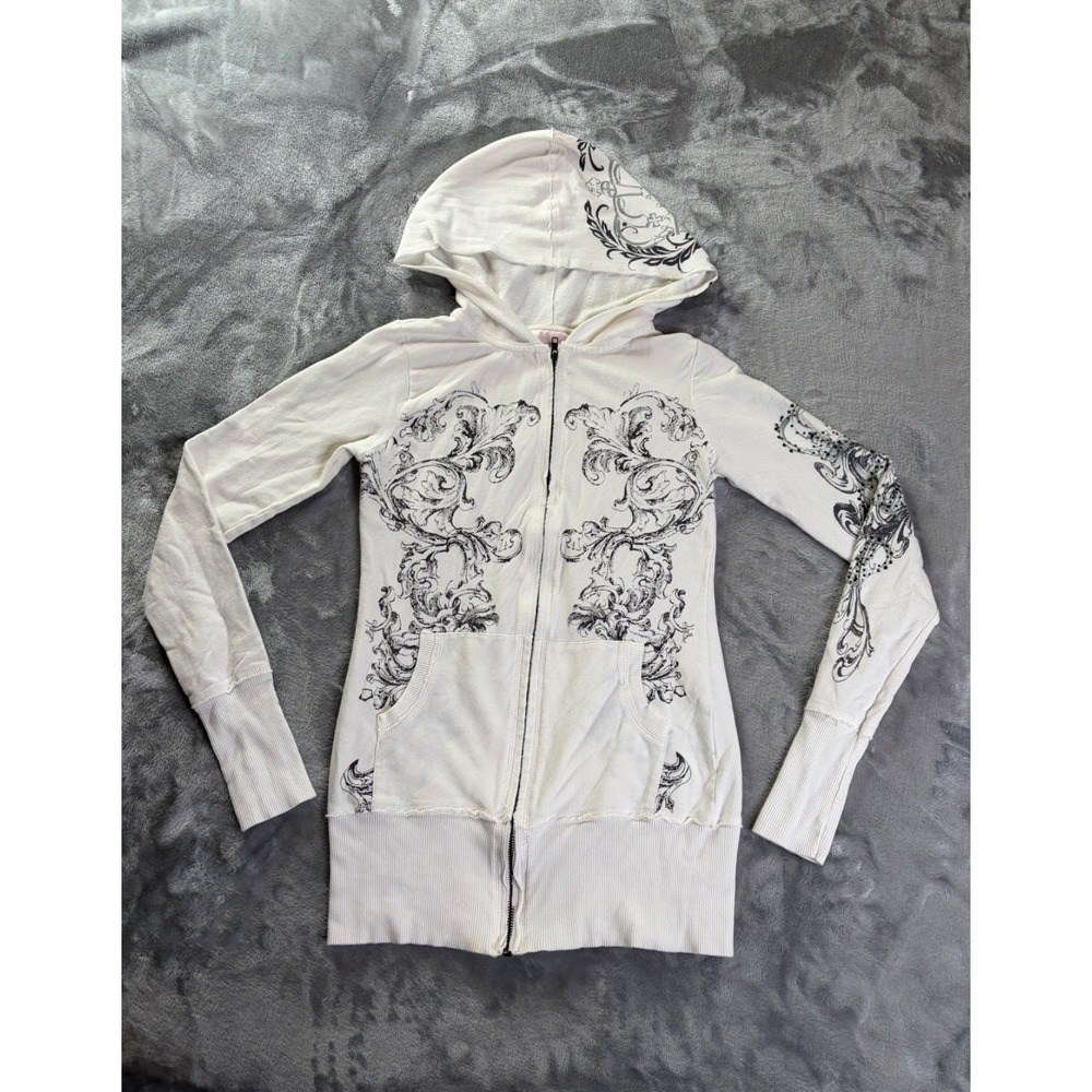 Romeo & Juliet Couture Crown with Wings Hoodie Womens S White Long Sleeve